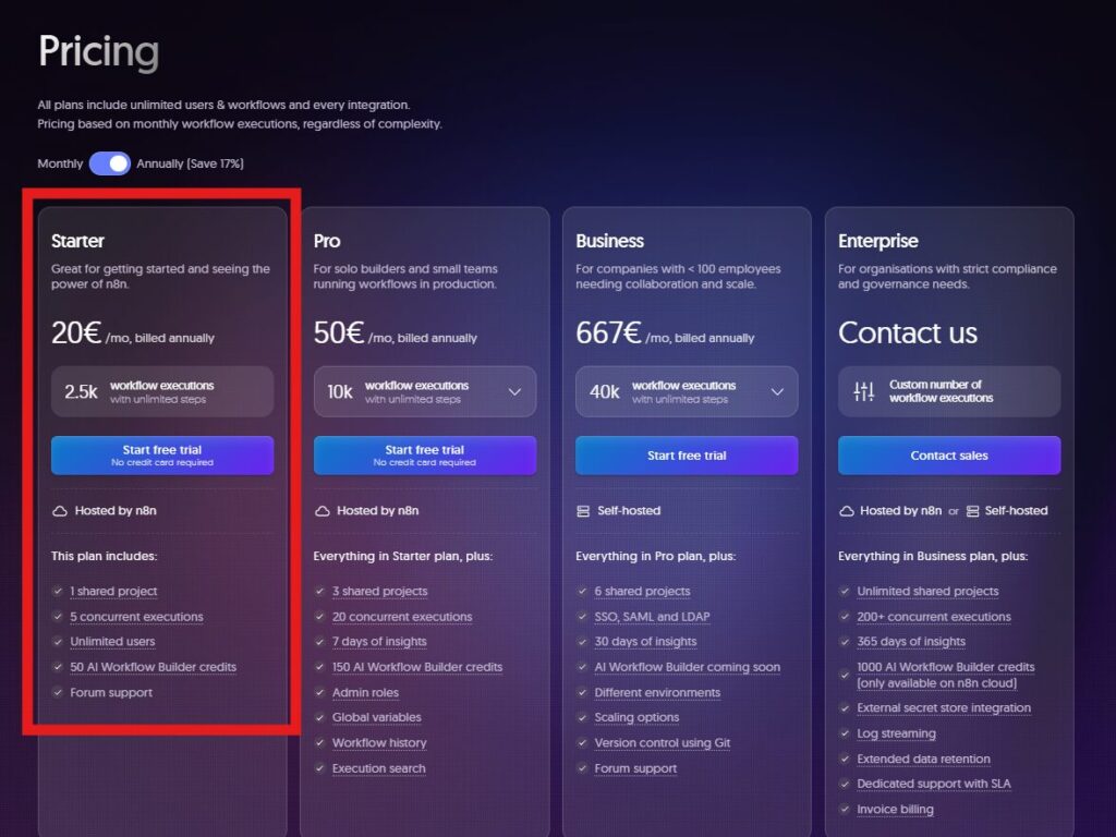 n8nの料金プラン