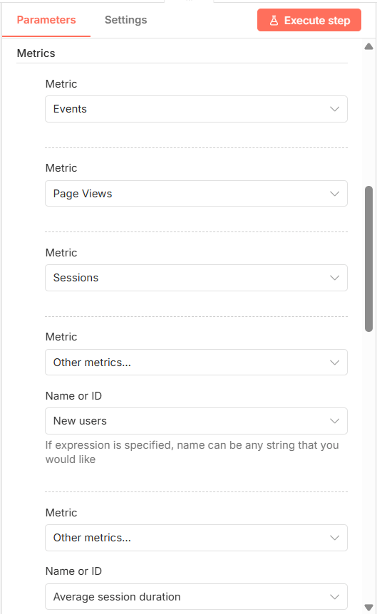 n8nのGoogle Analyticsノード設定画面