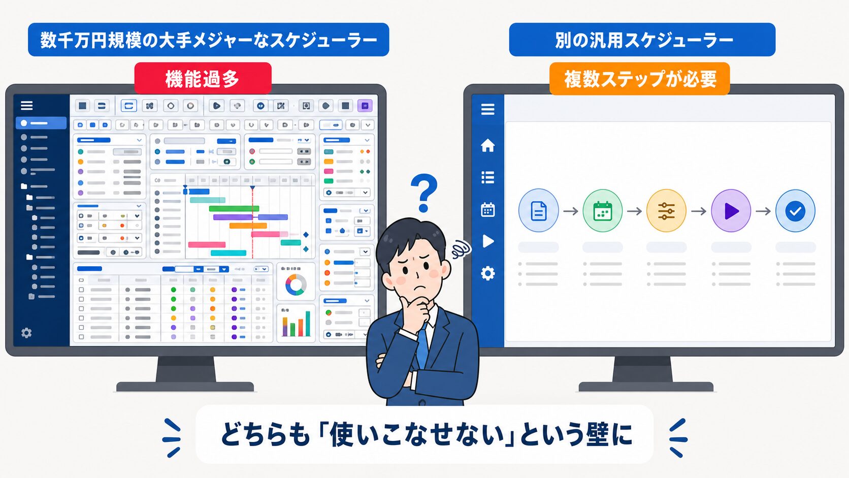 生産スケジューラ選定で比較した2製品、機能は豊富だが操作が複雑で使いこなせなかった比較図