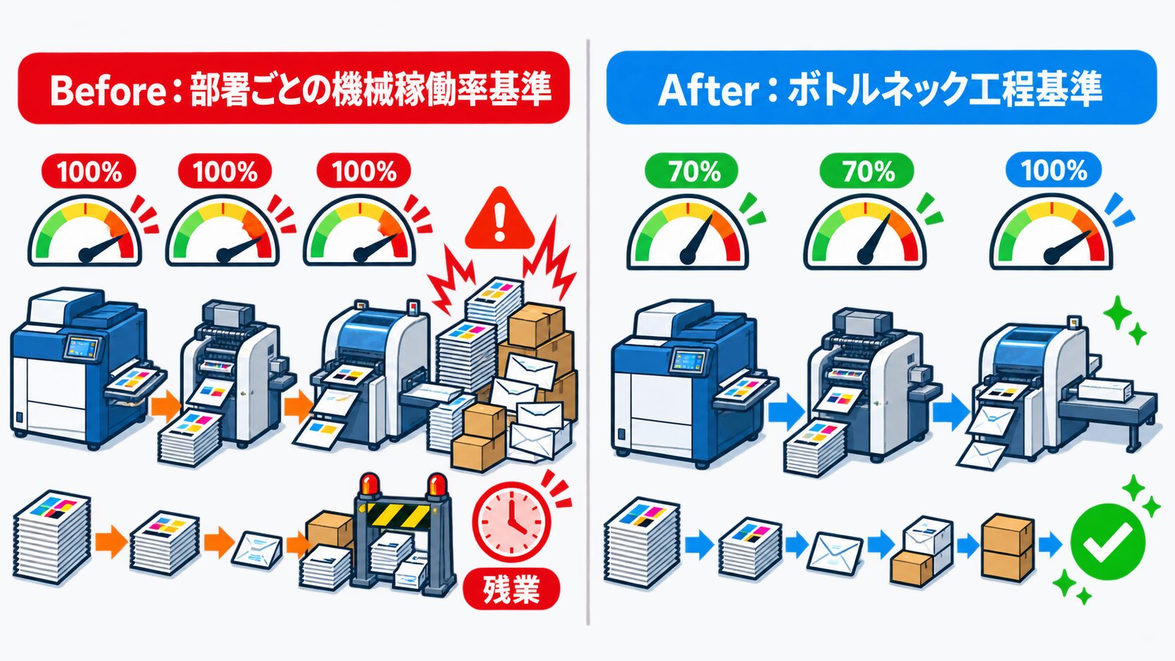 工程管理|部署ごとの計画からボトルネック基準の計画への転換によるBefore/After比較